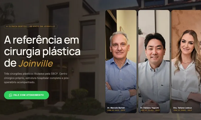 Site da Clínica Bertoli, cirurgia plástica em Joinville, feito pela Agência Wood