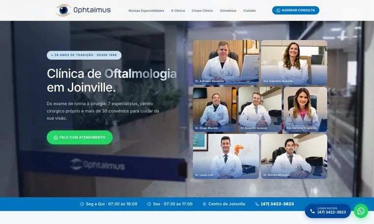 Site da Clínica Ophtalmus, clínica de oftalmologia em Joinville, feito pela Agência Wood